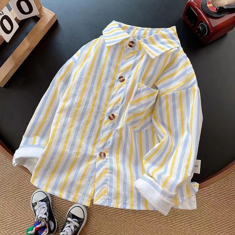 IENENS Boy Striped Shirt Spring Thin Blouses Kids Clothing Toddler Casual Cotton Tops 1 2 3 4 Years Children Long Sleeves Shirt