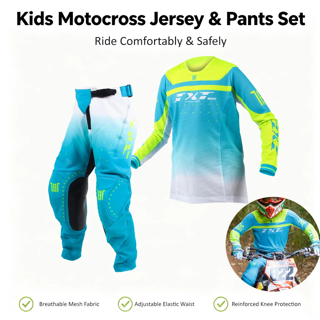 Kids Boys Girls All Terrain Full Set Motocross Suit Breathable Enduro Downhill MTB Dirt Bike Motorcycle Bicycle Riding Outfit