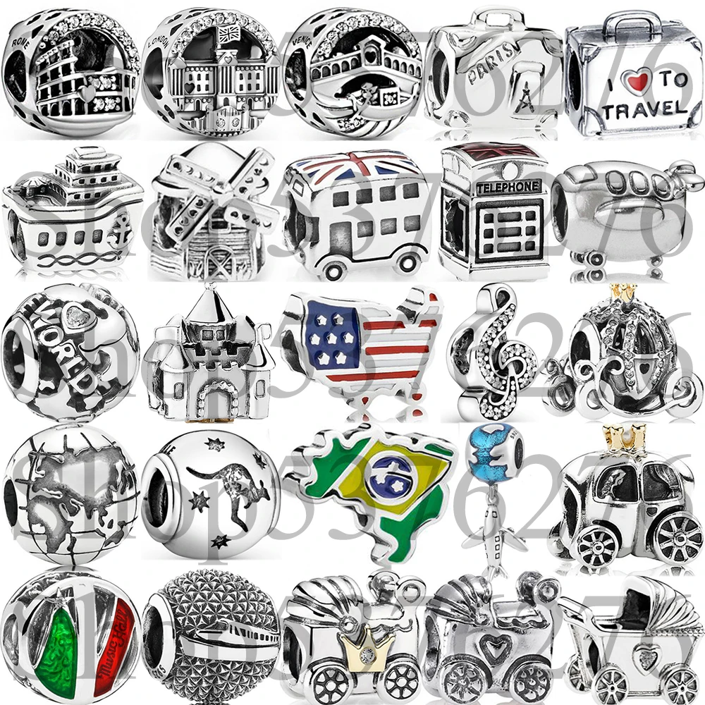 925 Sterling Silver Bead Rome Colosseum Venice Rialto Bridge Buckingham Charm Fit Pandora Women Bracelet Bangle Gift DIY Jewelry