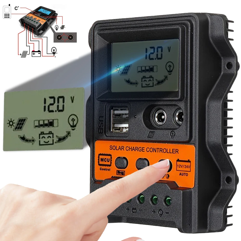 10A/20A/30A Solar Regulator PWM Controller LCD Display Solar Panel Battery Regulator Dual USB 5V 2.5A Output for Solar Panels