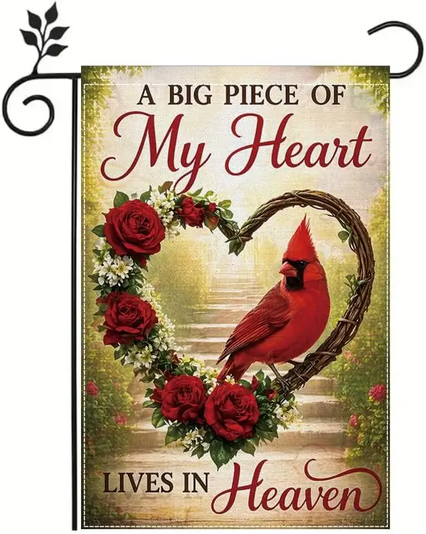 Garden Flag 12x18 Inch, Cardinal Memorial Garden Flag, A Big Piece of My Heart Lives in Heaven, Sympathy Outdoor Decorative  kkz
