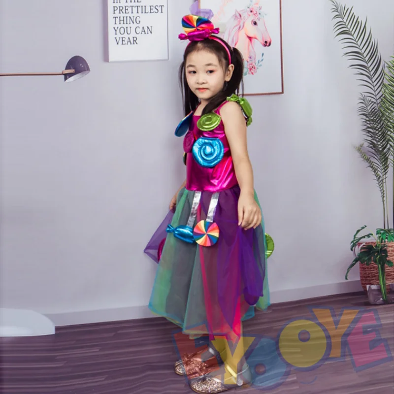 2023 Princess Girl Candy Dress Costume Kids Birthday Party Cosplay Costume New Year  Lollipop Cute Dress Christmas Purim Clothes