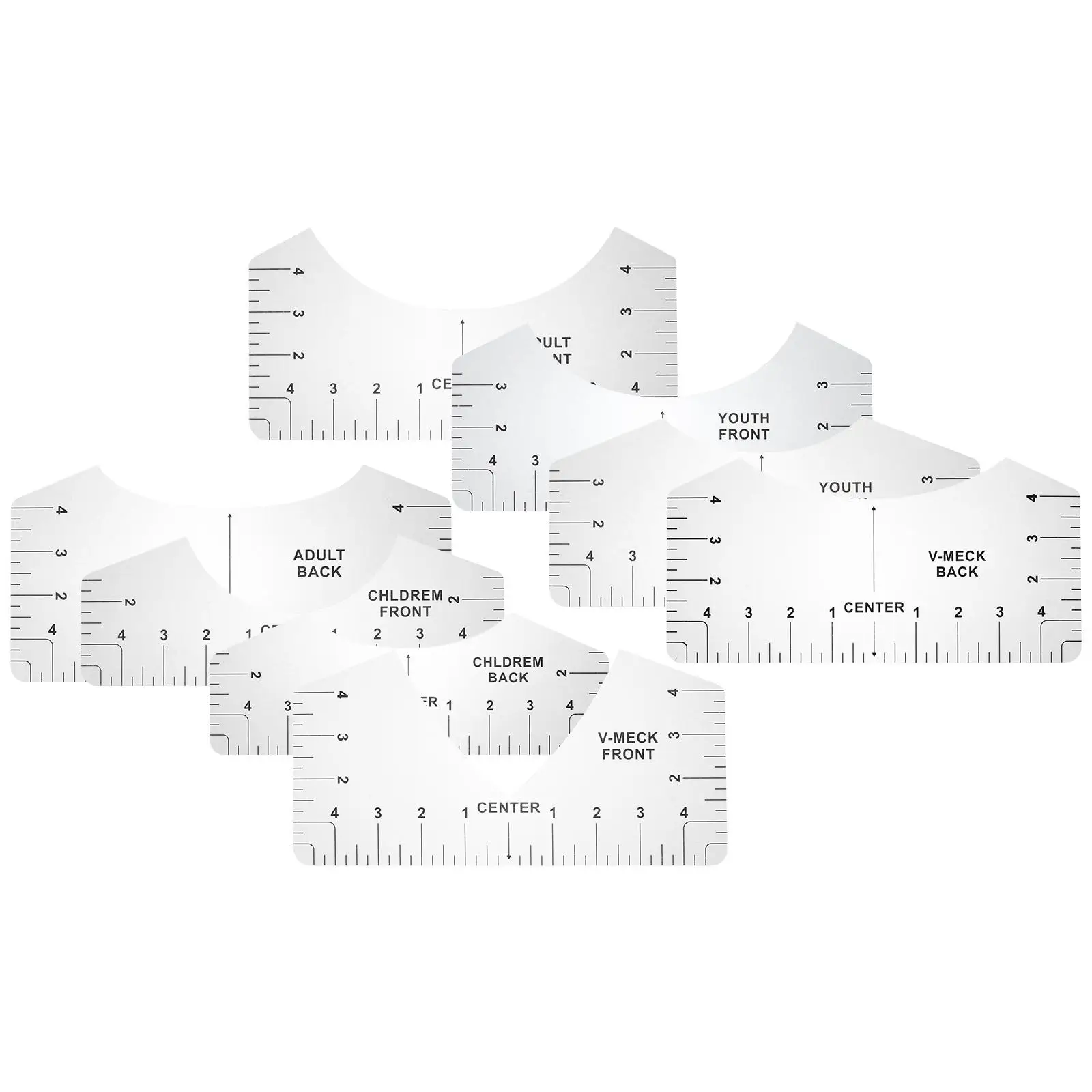 8pcs Round T-Shirt Centering Ruler Ruler PVC Measure Tool Tshirt Guide Lightweight Portable Clothing Size Chart Sewing Aid
