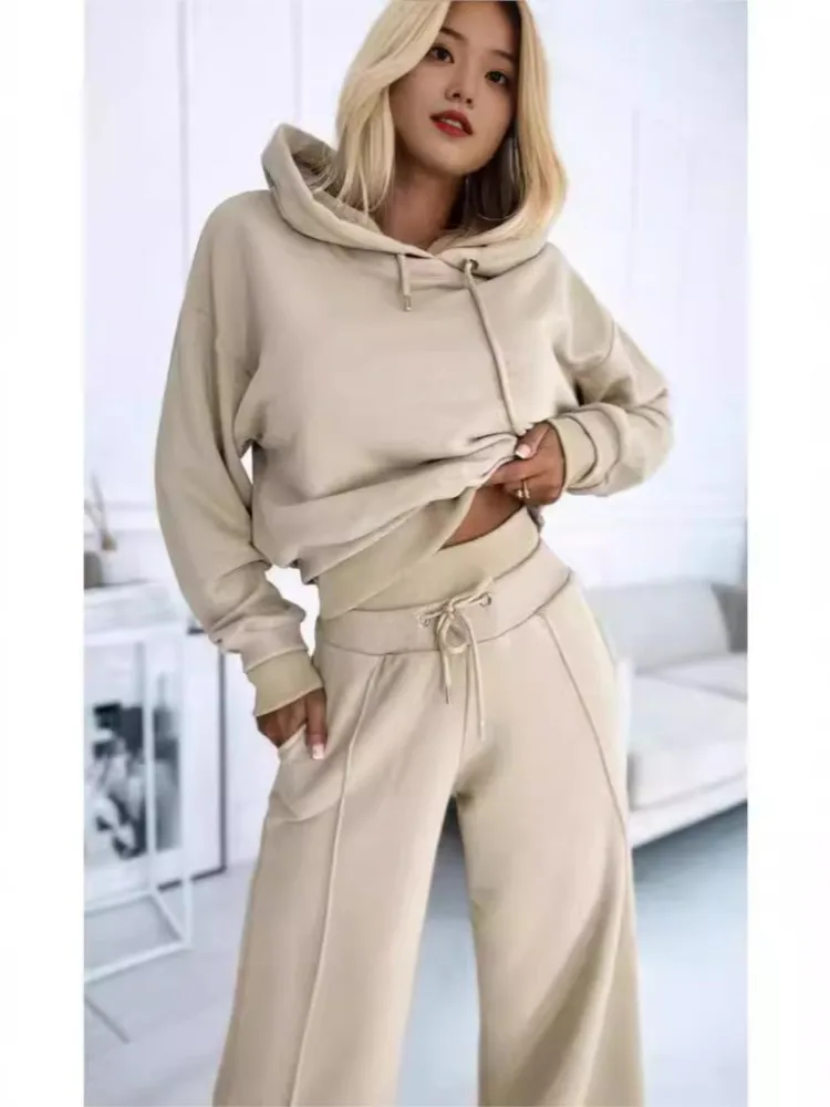 Autumn Winter New Combination Hooded Sweatshirt Women\'s 2 Piece Set Of Solid Color Fashion Casual Pants Jogging Female Suit 2025
