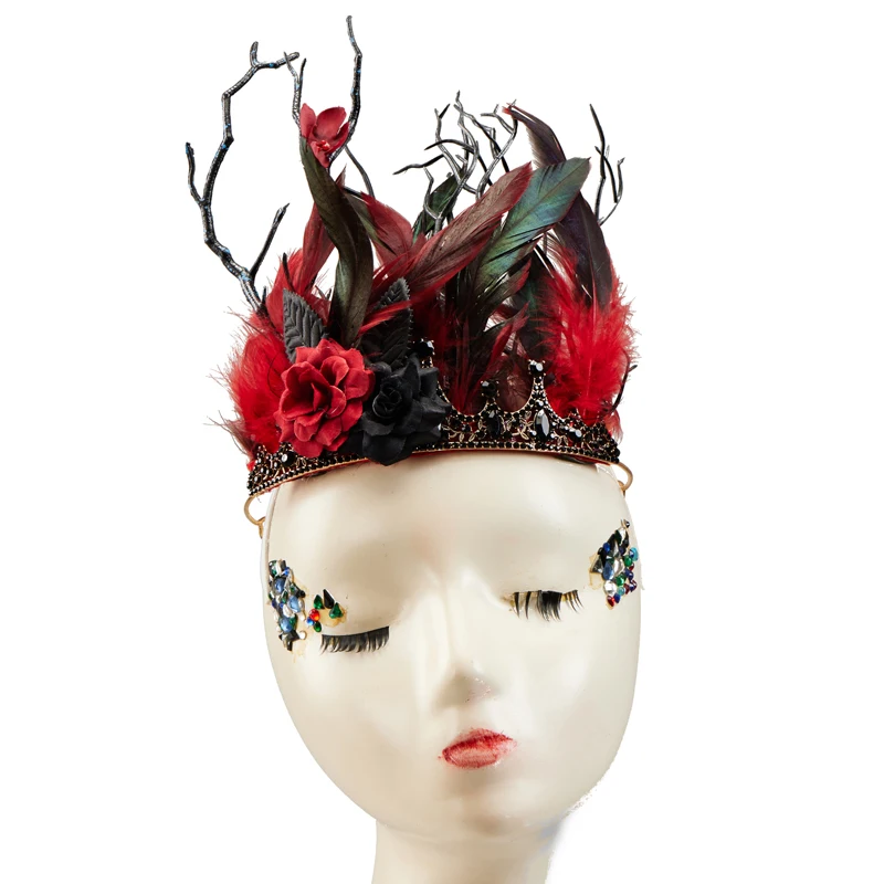 Barroco coroa tiaras vintage retro ramo de árvore flores bandana gótico halloween masquerade pricess bruxa browns acessório de cabelo