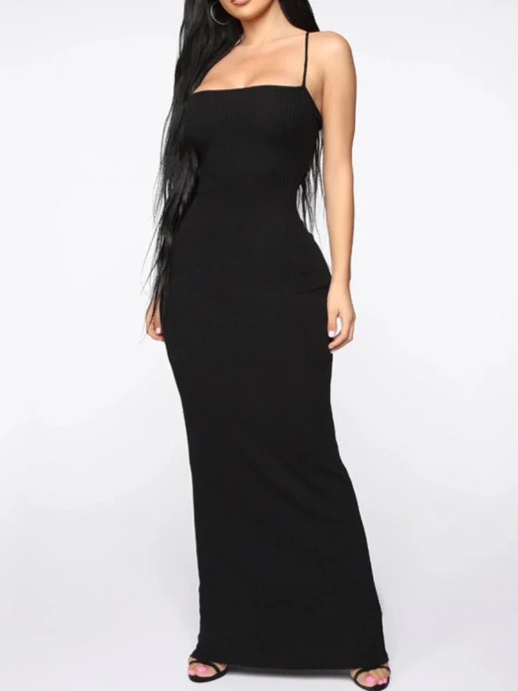 Vestido largo sexi de punto acanalado con espalda descubierta y vendaje cruzado para mujer, vestido largo ajustado con tirantes finos, Vestidos elegantes para fiesta y discoteca