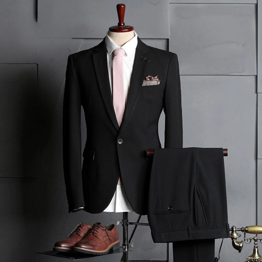 Mature Confident Business Suit Set For Trip,Formal Men's Slim Fit Suits Office Outfit,Notched Lapel Men Tuxedo Banquet Wear