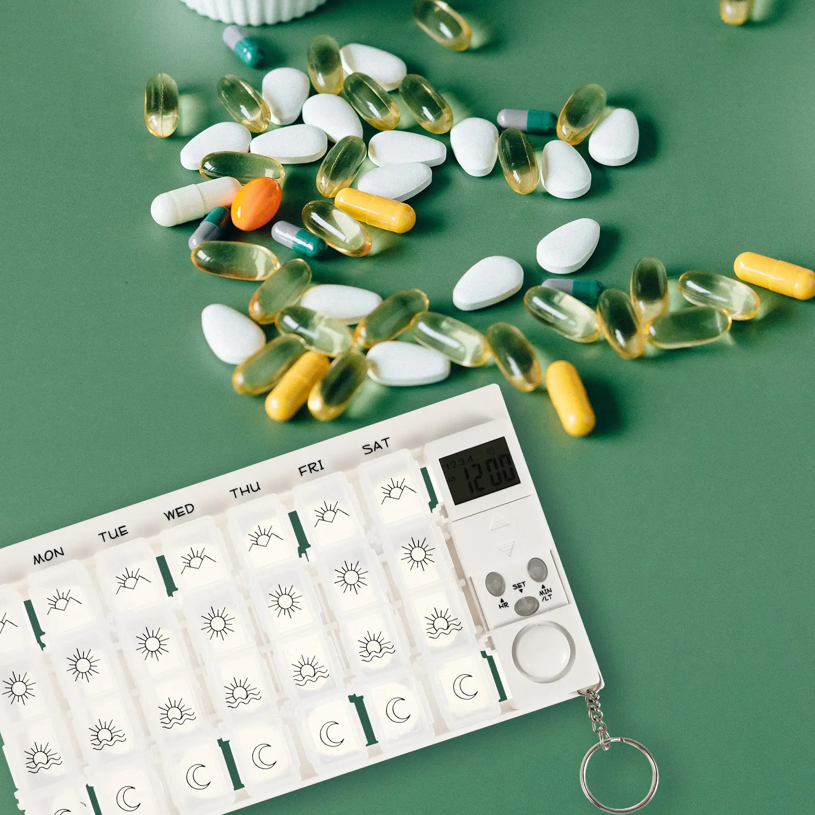 

7 Days Weekly Pill Organizer Digital Alarm Clock Medication Reminder 28 Compartments Removable Timer Backlight LCD Stylish