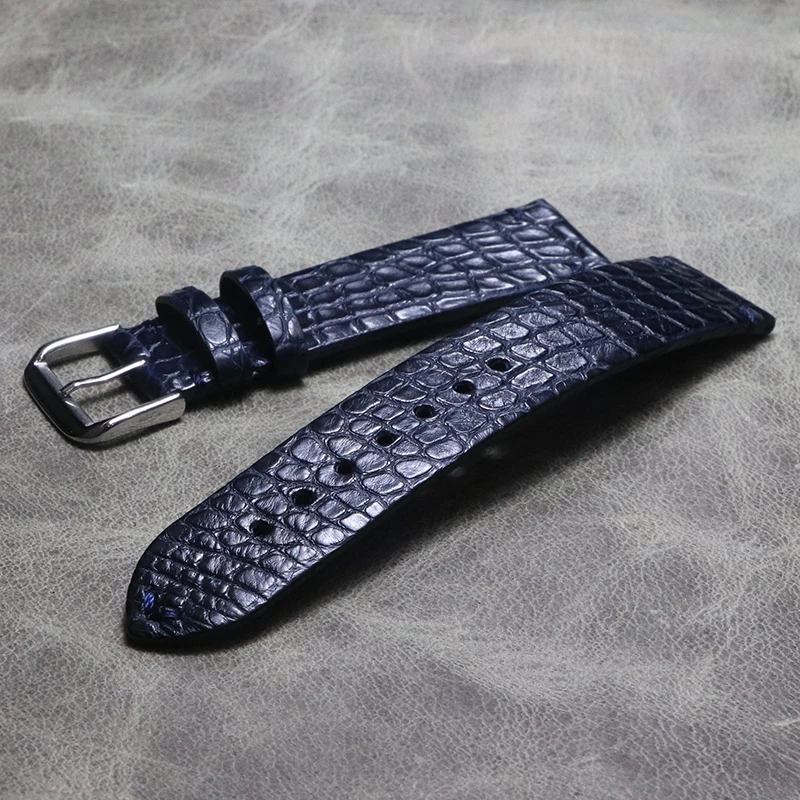 Exquisite Thin Crocodile Leather Watchbands Alligator Grain Watch Band Bracelet 18mm 19mm 20mm 21mm 22mm Dark Blue Soft Strap