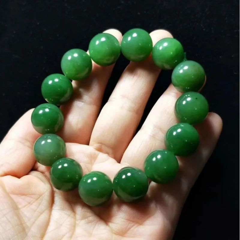 Wholesale Russian Bracelet Full of and Smooth Hetian Green Jade Jasper