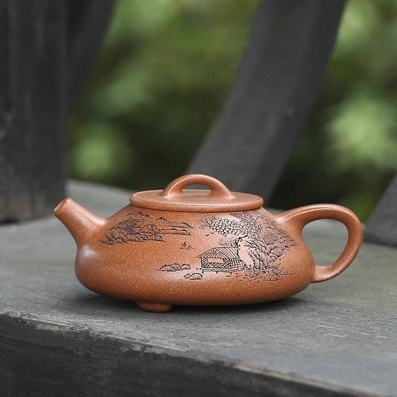 

Zanghutianxia Yixing Purple Clay Teapot Handmade Carved Kung Fu Tea Set Raw Ore Cold Golden Handmade Teapot Eight Square Shipiao