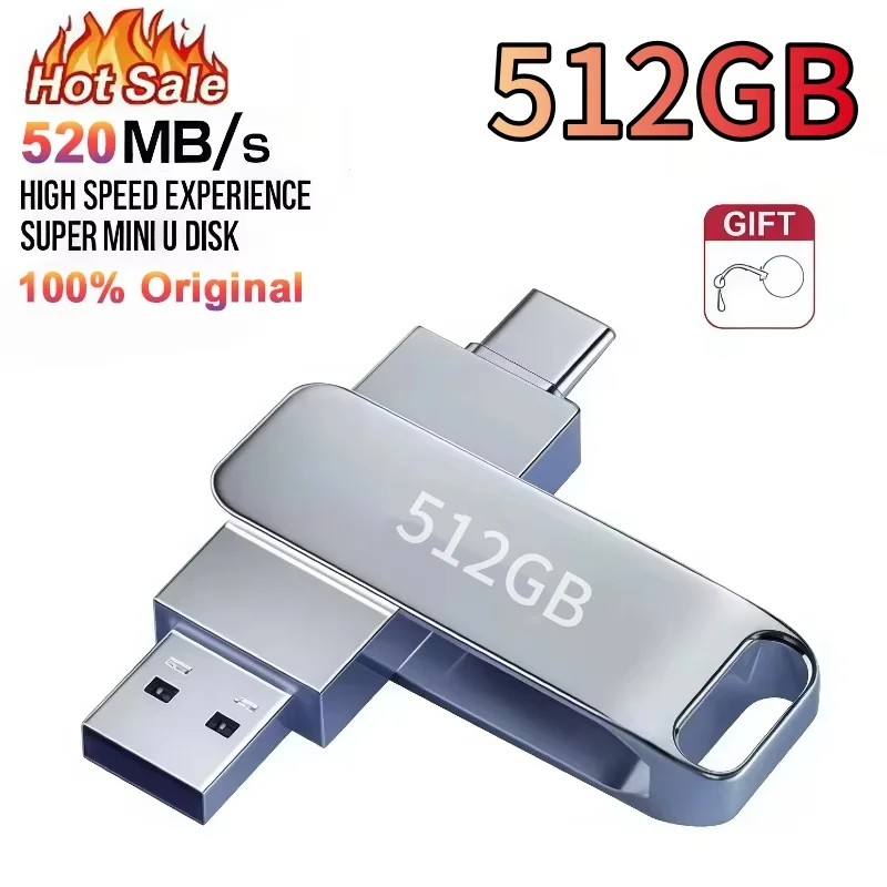 512GB USB 3.2 Flash Drive 520MB/s High Speed 2in1 TypeC OTG Pen Drive Waterproof Large Storage for Phone Computer PC Storage NEW