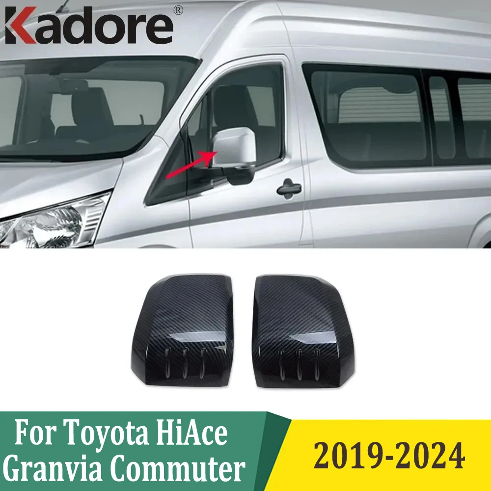 Car Exterior Accessories For Toyota HiAce Granvia Commuter 2019-2024 Carbon Fiber Side Door Rearview Mirror Cover Trims Sticker