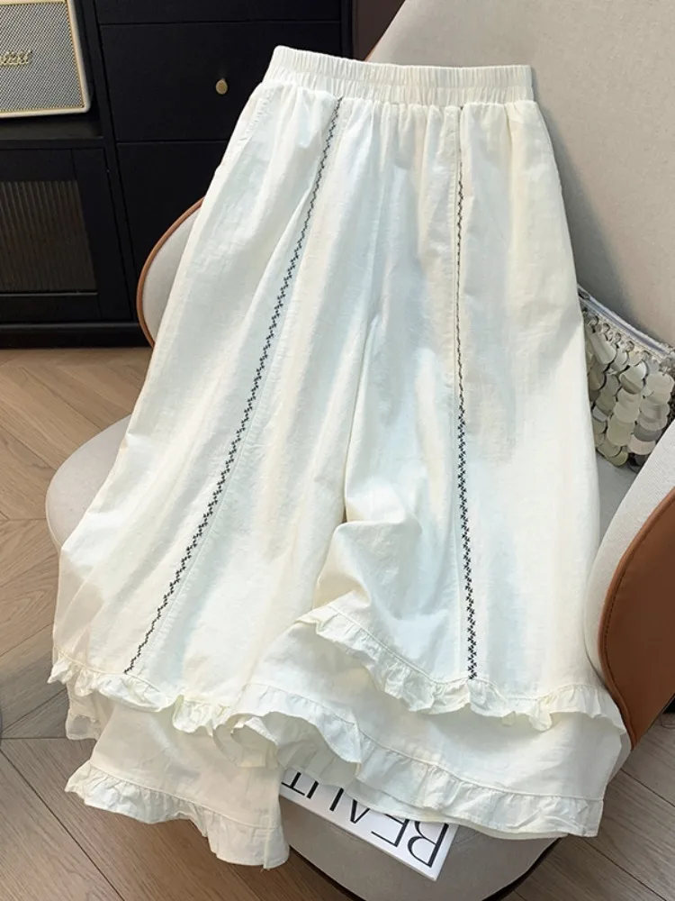 Casual Cotton Linen Wide Leg Pants Skirt for Women Summer Artistic Anti Aging Nine Point Trousers High Waist Loose Fit Thin M...