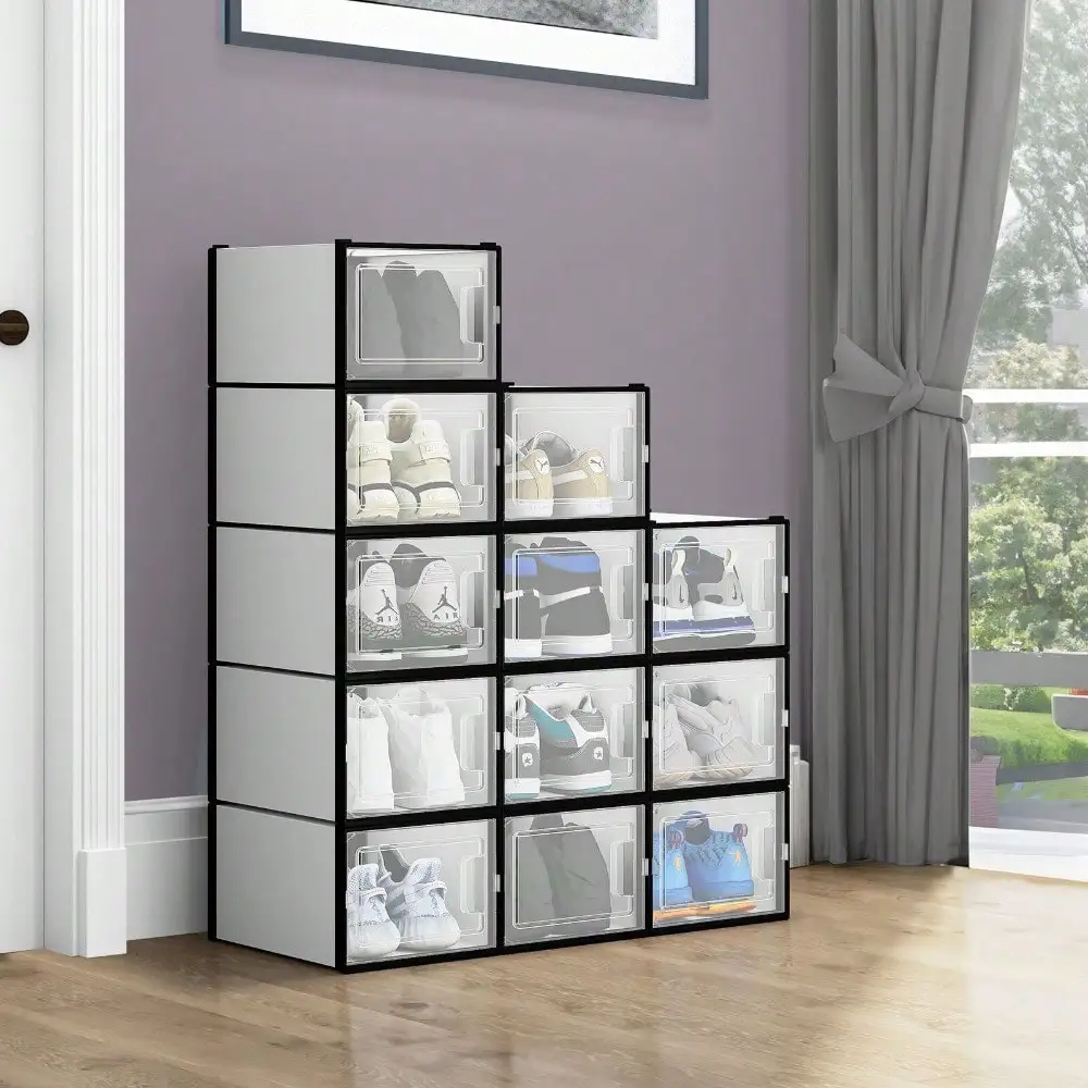 

12Pcs Shoe Box Storage Foldable Sneaker Case Stackable Plastic Container XL