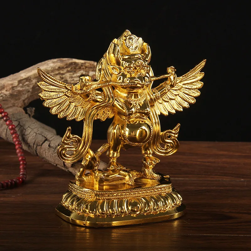 Large, all-metal, gold-plated golden-winged phoenix statue, a mythical bird with outstretched wings, a decorative piece