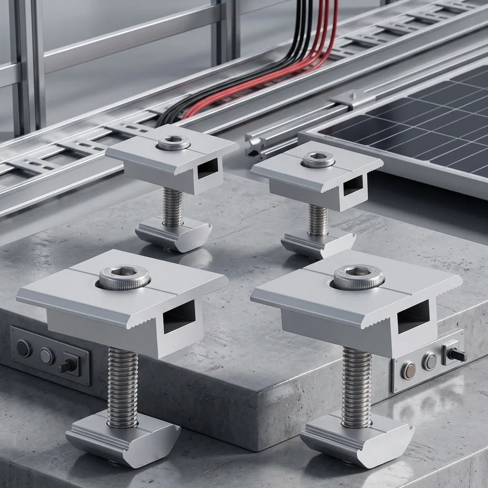 Rustproof Aluminum PV Panel Clamp Set Heavy-Duty Solar Mounting Bracket Accessories Adjustable Screw Design Secure Solar Pan