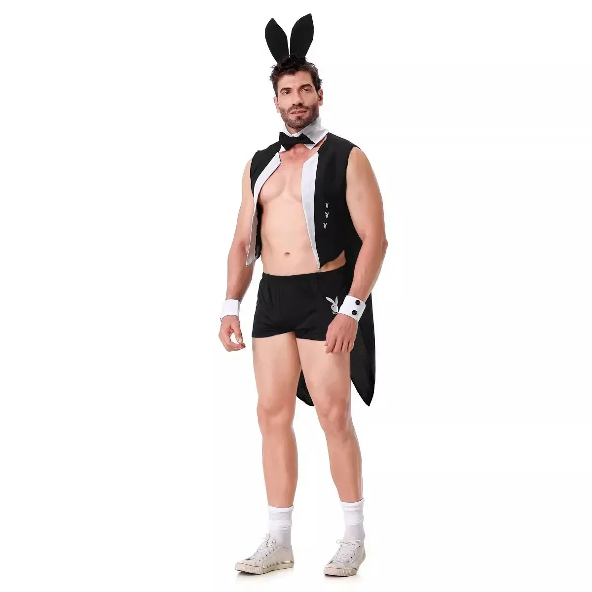 Men Sexy Outfits Lingerie Set Male Maid Cosplay Outfits Bunny Party Role Play Costume Waiter Lingerie Men Head Wear