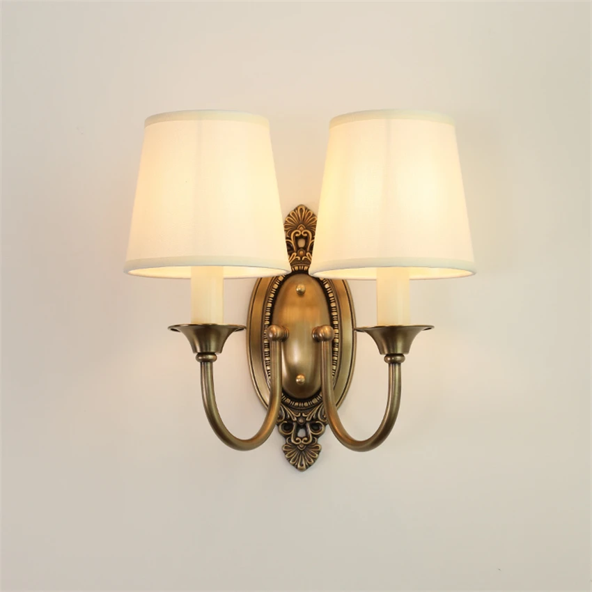 European luxury candlestick wall lamps bronze American vintage living room lamp bedroom bedside sconces light staircase lighting