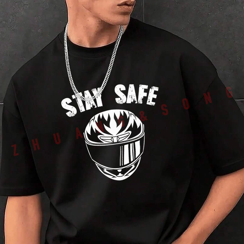 

Motorcycle Motorbike Stay Safe Men's Print T-Shirt Fashionable Casual Street Style Suitable For Travel And Sports Tshirt Tee