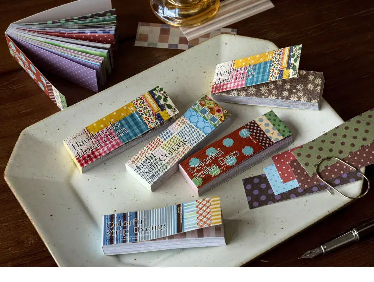 50 Blatt Vintage Washi-Papier-Stickerbuch, Grundfarben-Gittermuster, Scrapbooking, Junk Journal, Deko-Sticker – Detail 3