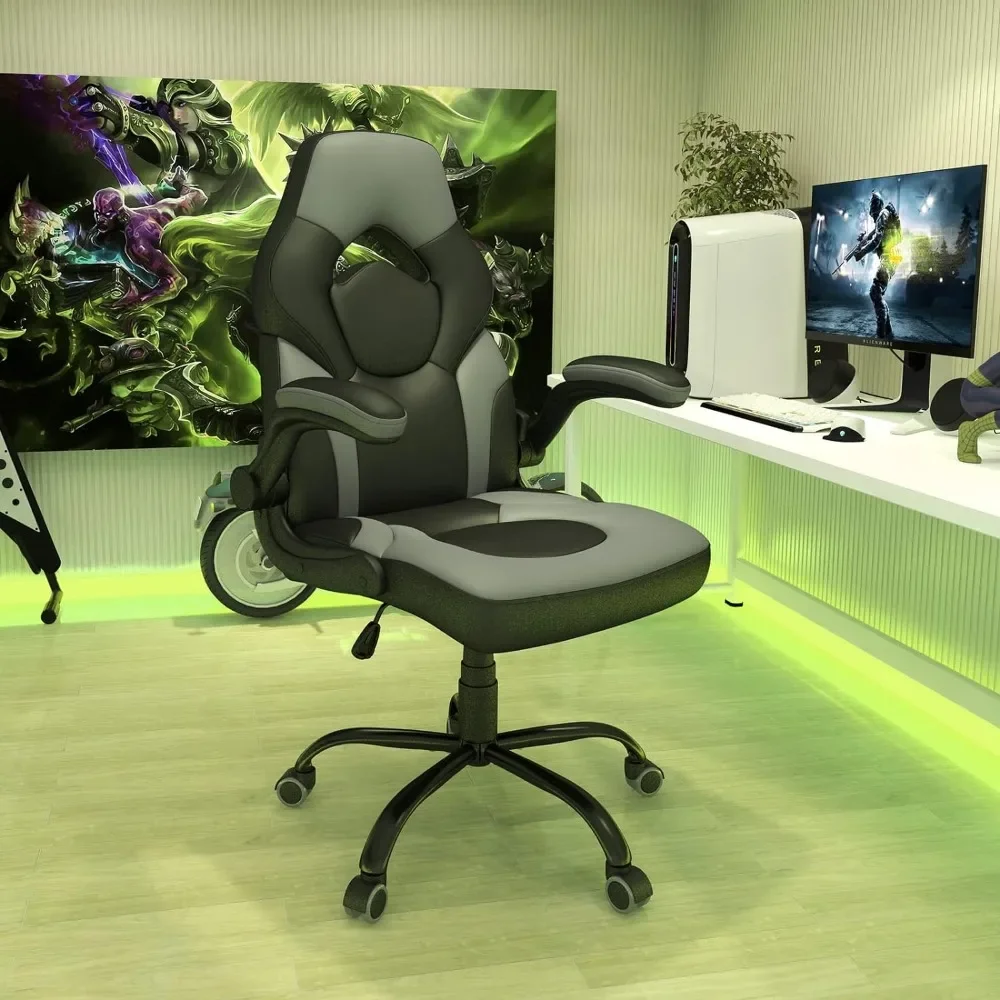 office chair, ergonomic computer chair with high back, PU leather swivel scroll desk chair with flip armrests Office Chairs