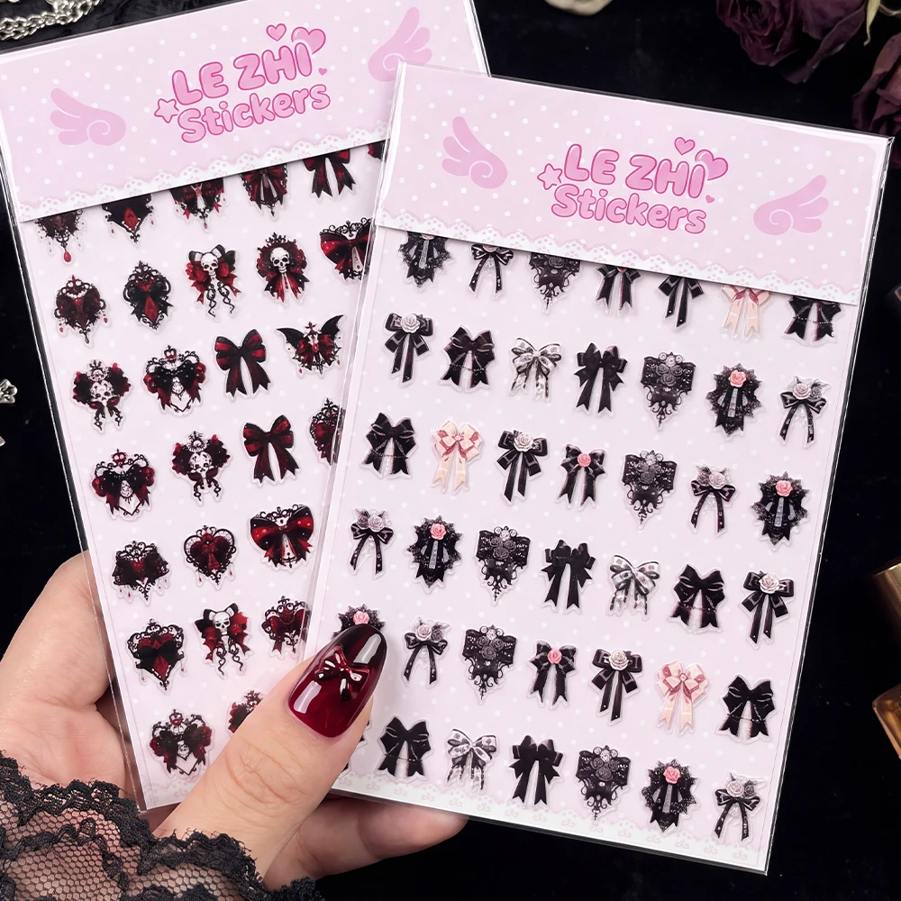 LEZHI Gothic Dark Bow Stickers Y2K Grunge Aesthetic Decals for Journal Scrapbooking Planner DIY Craft Supplies Girl Gifts