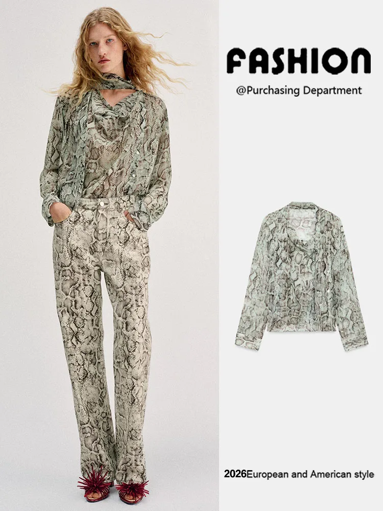 Autumn New Arrival Women's Long Sleeve V-Neck Animal Print Shirt Loose Fit Regular Length Chinese Style Top Fashionable Casua...