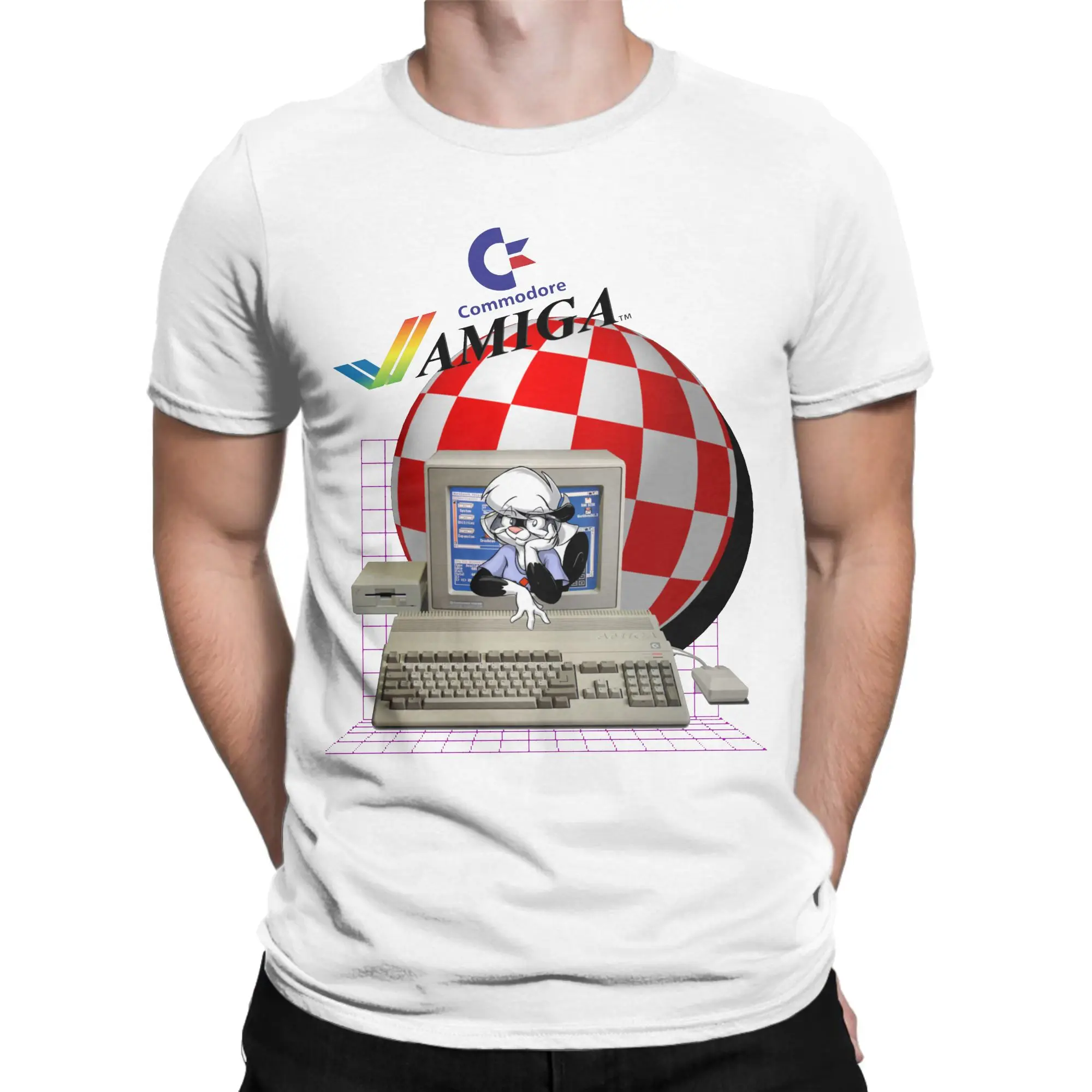 C64 أميغا تي شيرت للرجال النساء كومودور 64 ريترو الكمبيوتر المهوس الطالب الذي يذاكر كثيرا خمر القطن الخالص تيز الجولة الرقبة قصيرة الأكمام تي شيرت #2