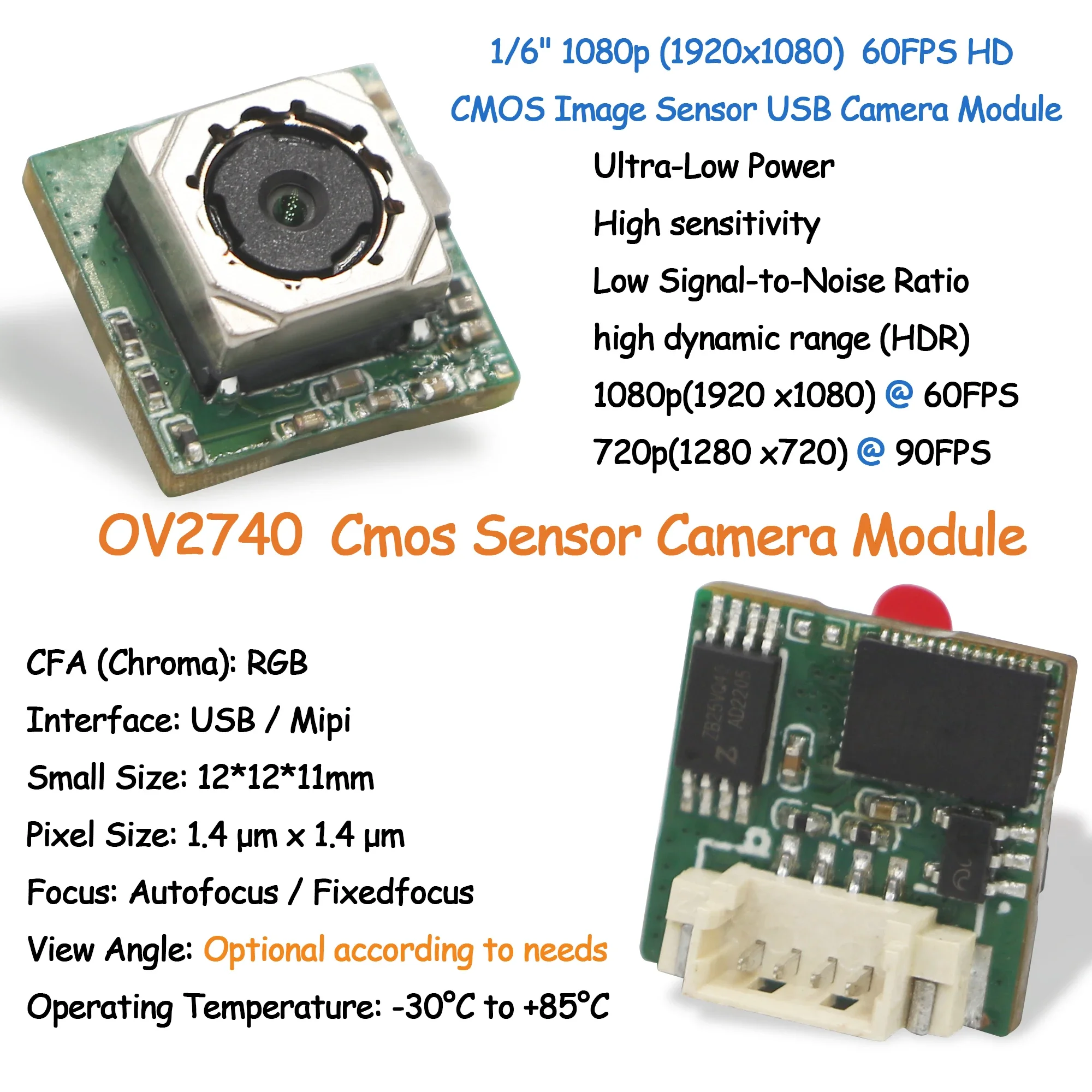 

In stock Factory OEM 2MP 60Fps OV2740 RGB Mini Industrial Medical Endoscope Camera Module 1080P AF HDR WDR USB CMOS Sensor High