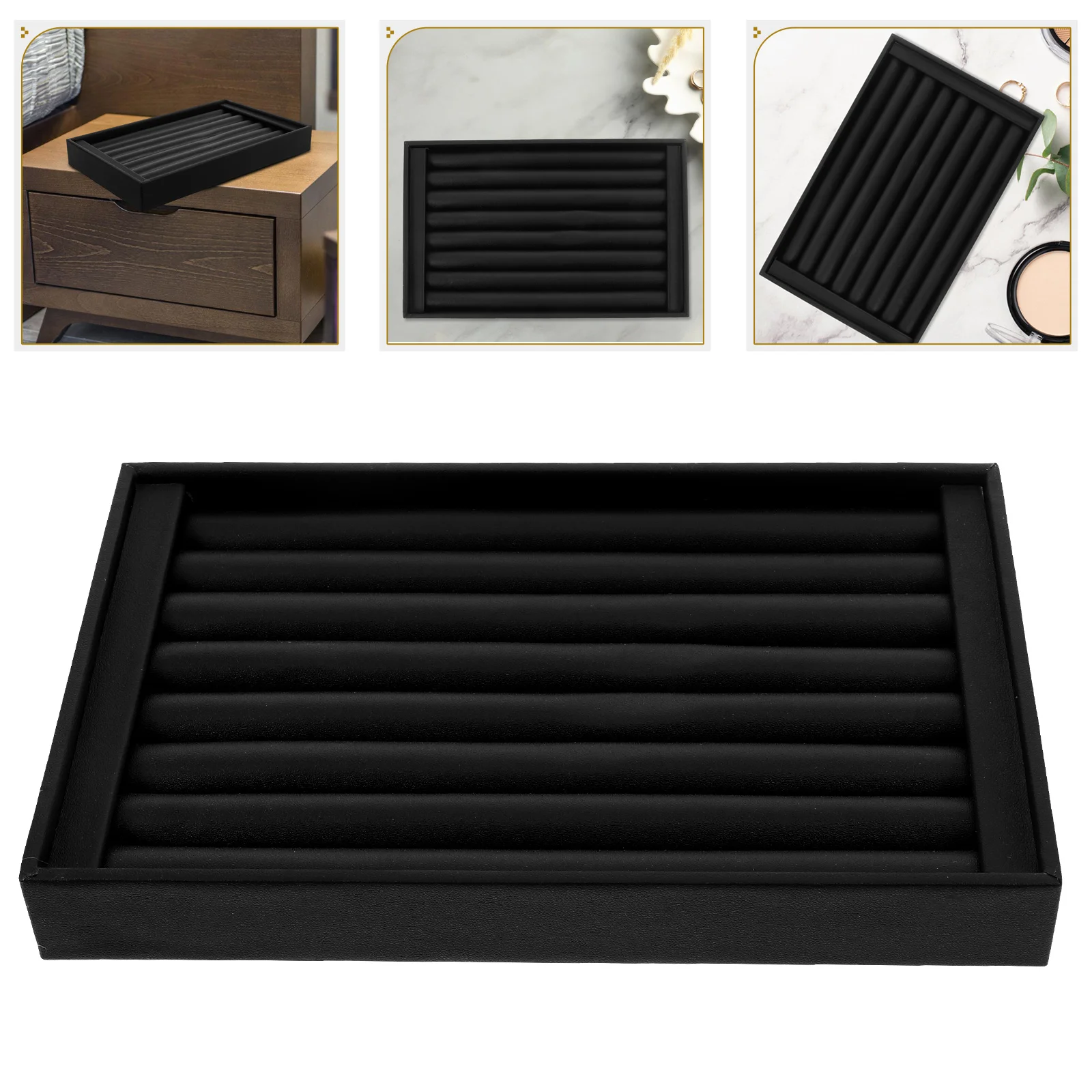 

Multifunctional Ring Earring Display Tray Pu Jewelry Storage Organizer Flannel Lined Holder Box For Wedding Jewelry