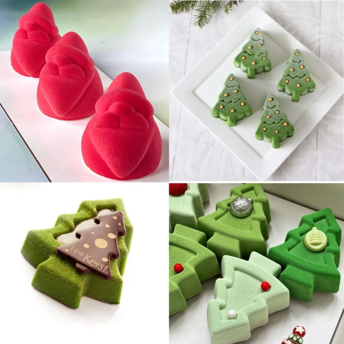 Mixed Styles Christmas Tree Series Chocolate Silicone Mold Santa Baking Set Cake Biscuit Jelly Mold Party Festival Candle Decor