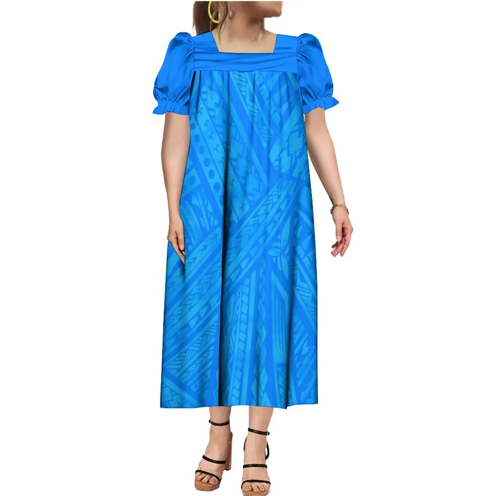 Women Bubble Sleeve Dress Polynesian Dress Prints Pattern Micronesia Design Samoa Tribal Tattoo 2024 New Dress