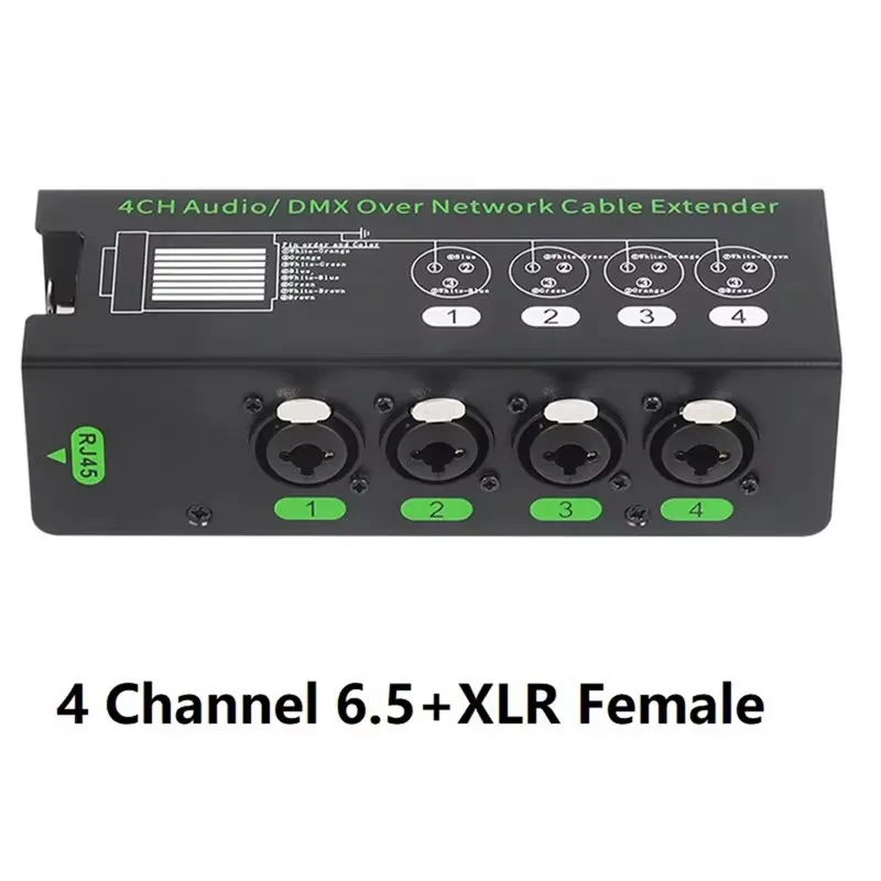 1Pair 4-Channel 6.5 + 3-Pin XLR Audio/DMX Over Network Cable Extender DMX512 Network Signal Extender 1 Male+1 Female