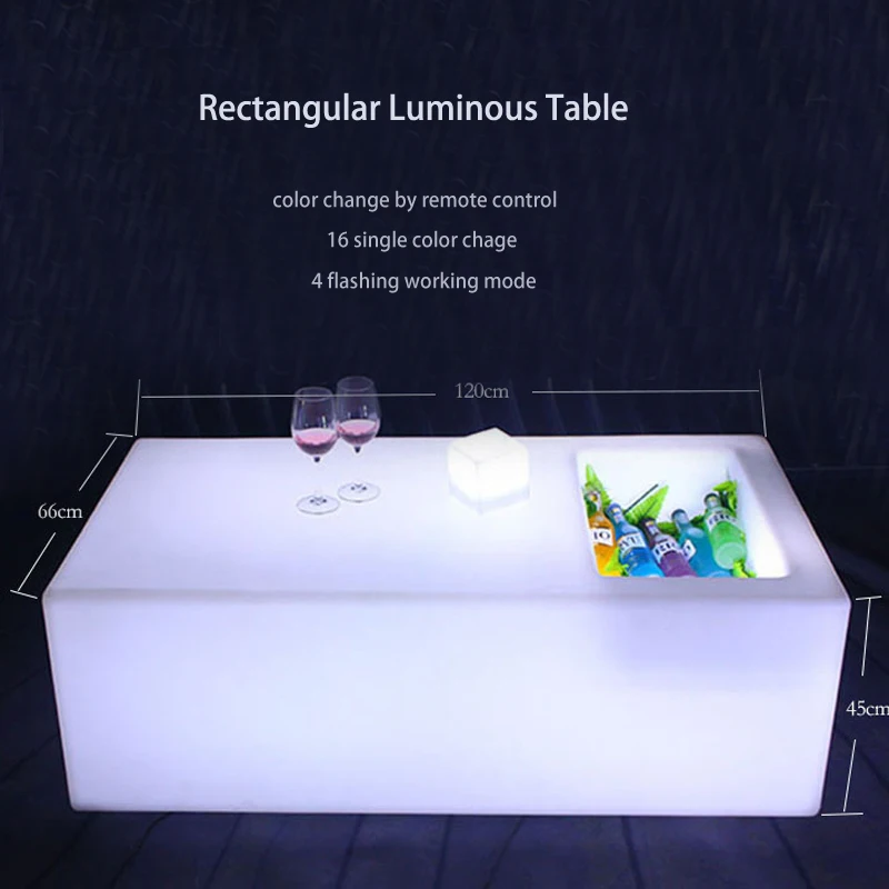 

Rectangle LED Side Table Living Room 120*66*45cm Fashion Glowing Coffee Tables PE Plastic Beside Tea Table For Home Commercial