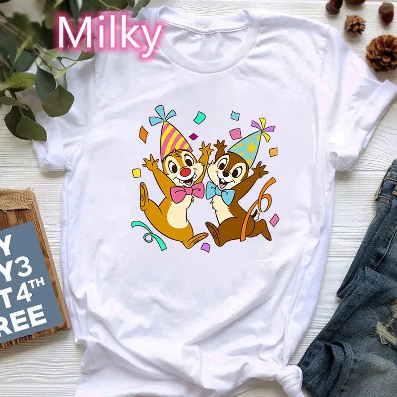 TShirts for Women 2024 Loose Cartoon Chip and Dale Graphic T-shirt Harajuku Tops T-shirts Street Style Summer Casual Clothing