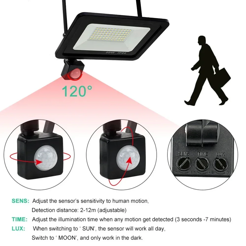 Imagem -02 - Indução Led Flood Light com Sensor Pir Ajustável Street And Square Projector Iluminação Exterior Venda Quente 10w 20w 30w 50w 100w