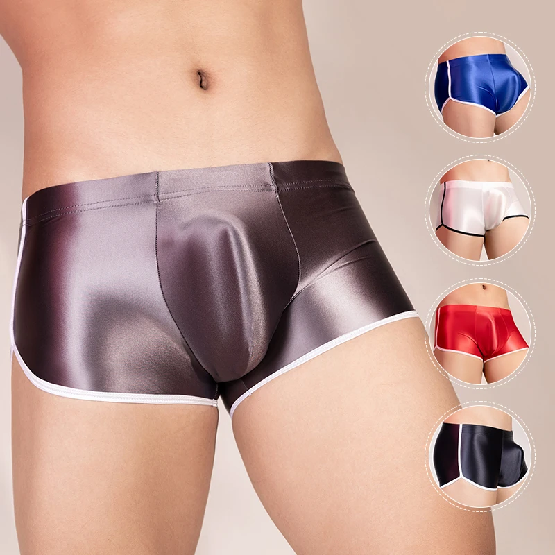 Men Boxer Sexy Low Rise Bikini Underwear Shiny Oily  Pouch Underpants Hombre Panties  mens underwear U-convex soft