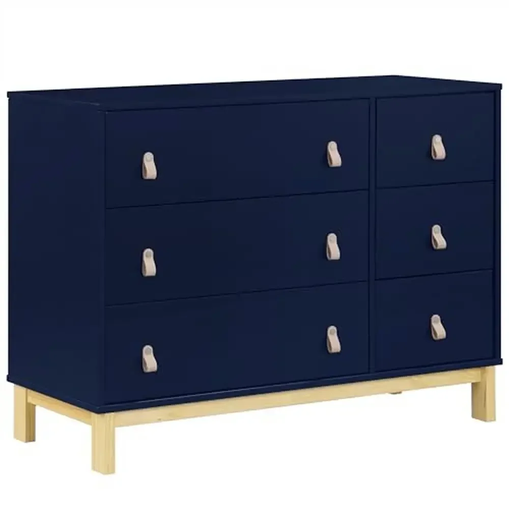 Legacy 6-Drawer Dresser Interlocking Drawers Leather Pulls GreenGuard Gold Certified Navy/Natural Storage Furniture