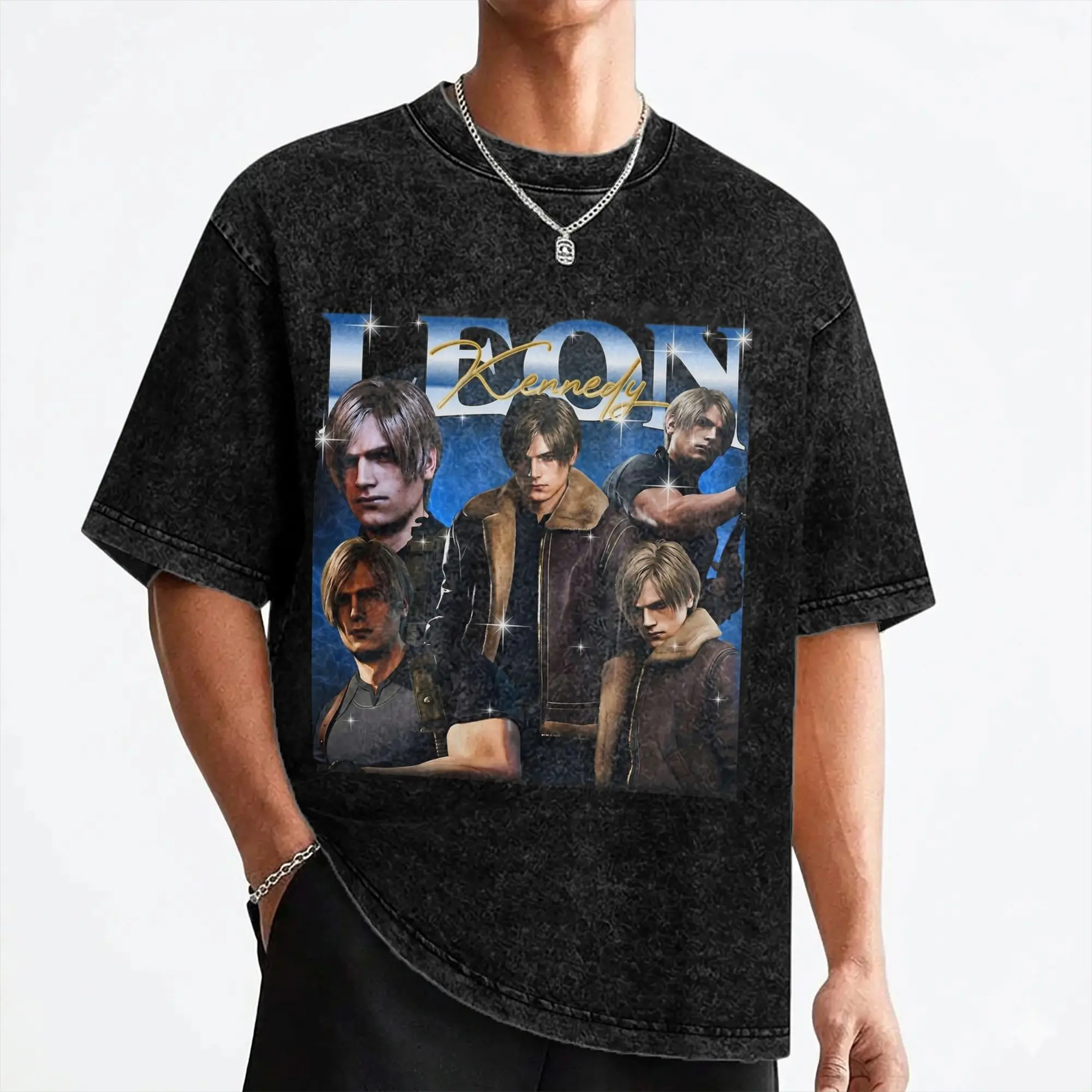 Leon S. Kennedy Washed T Shirts Streetwear Vintage T-Shirt Tee Shirt Men Women 100% Cotton Harajuku Graphic Printed
