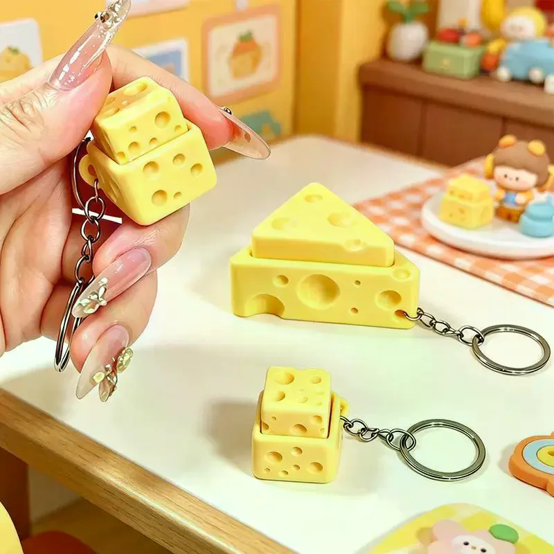 Cute Cheese Shaped Fidget Keychain, Stress Relief Bag Charm for Kids and Cheese Lovers