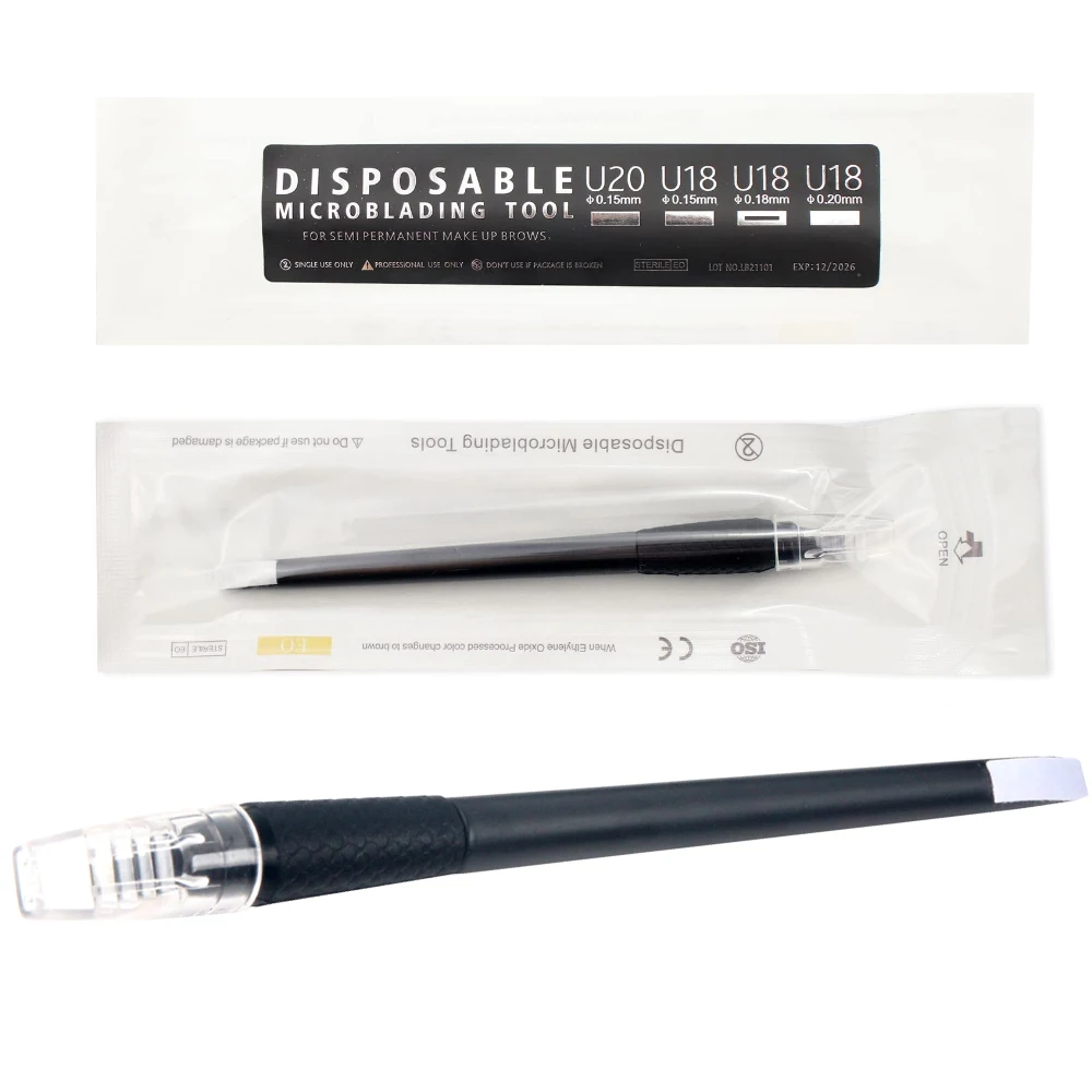 10/50Pcs Disposable Microblading Pen 0.15/0.18mm 18U Sterilized Permanent Makeup Eyebrow Tattoo Pen with U Blades