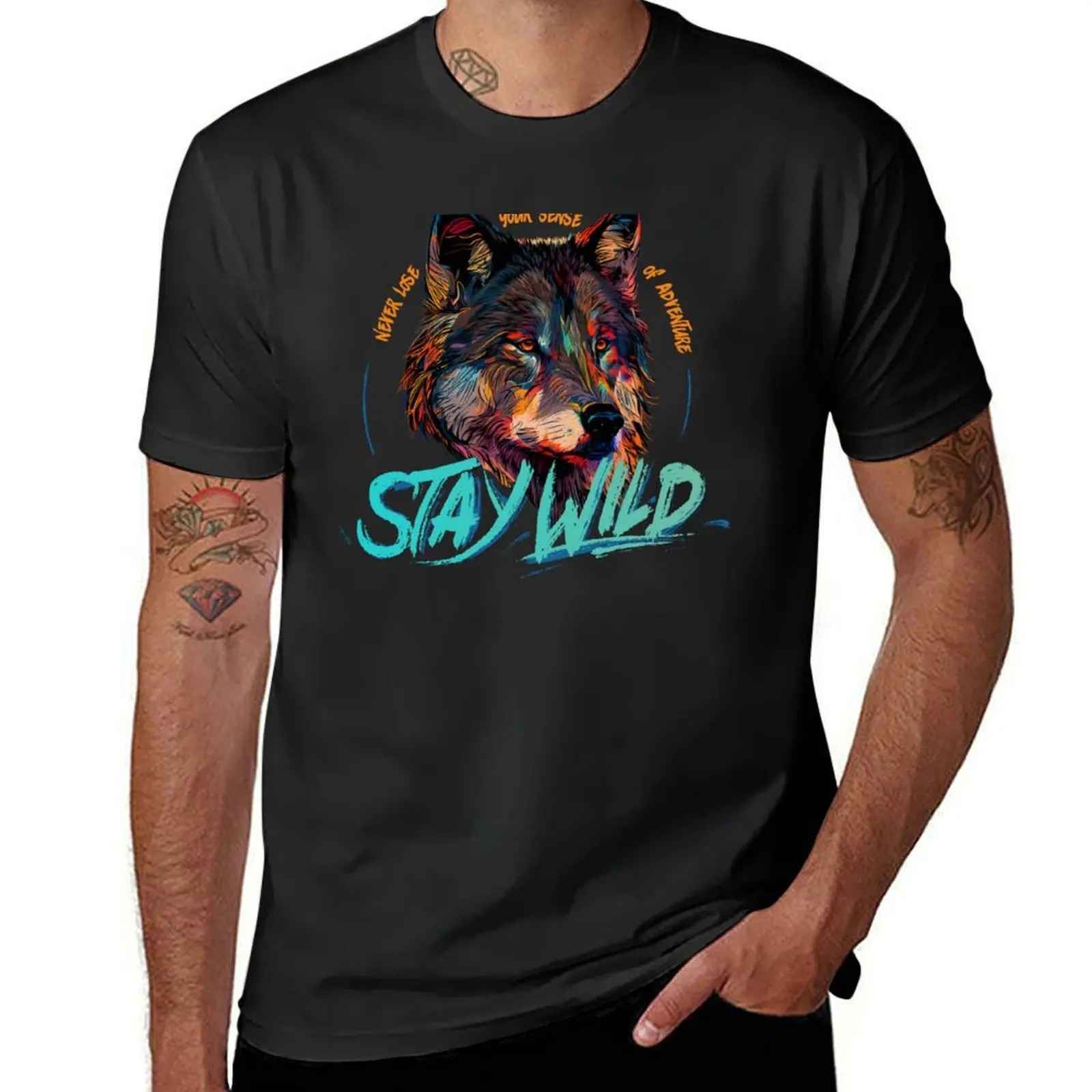 Wolf - Stay Wild edition T-Shirt Aesthetic clothing for a boy t shirts for men