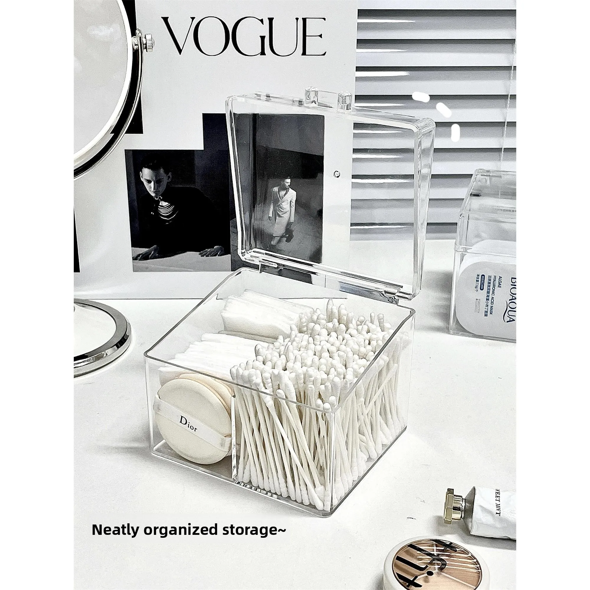 

Органайзер для косметики в спальню: пылезащитный чехол для косметических спонжей, ватных палочек, с разделителями, для хранения косметики и пудры