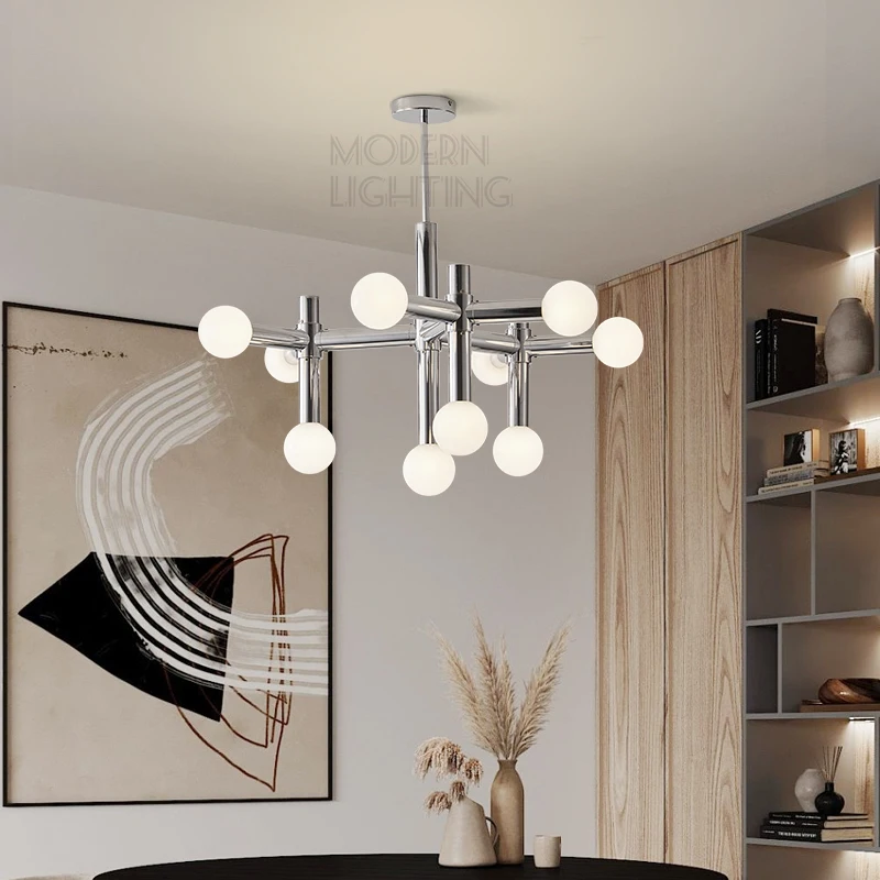 Candelabro plateado Nevaeh, luces de bola de cristal nórdicas, lámpara bauhaus de diseño para luces cromadas, accesorios de iluminación para mesa de cocina y dormitorio