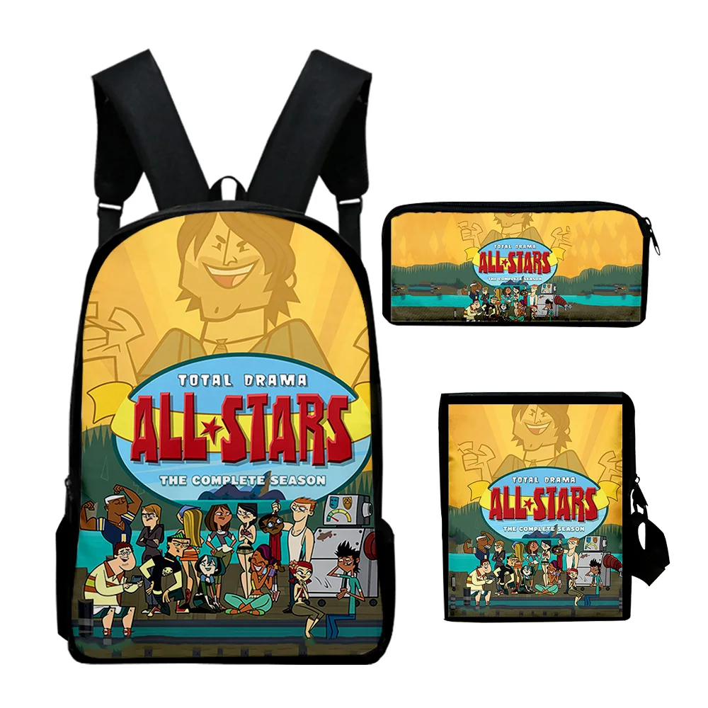 Trendy Cartoon Total Drama 3D-Druck 3 teile/satz Schüler Schultaschen Laptop Daypack Rucksack Geneigte Umhängetasche Federmäppchen