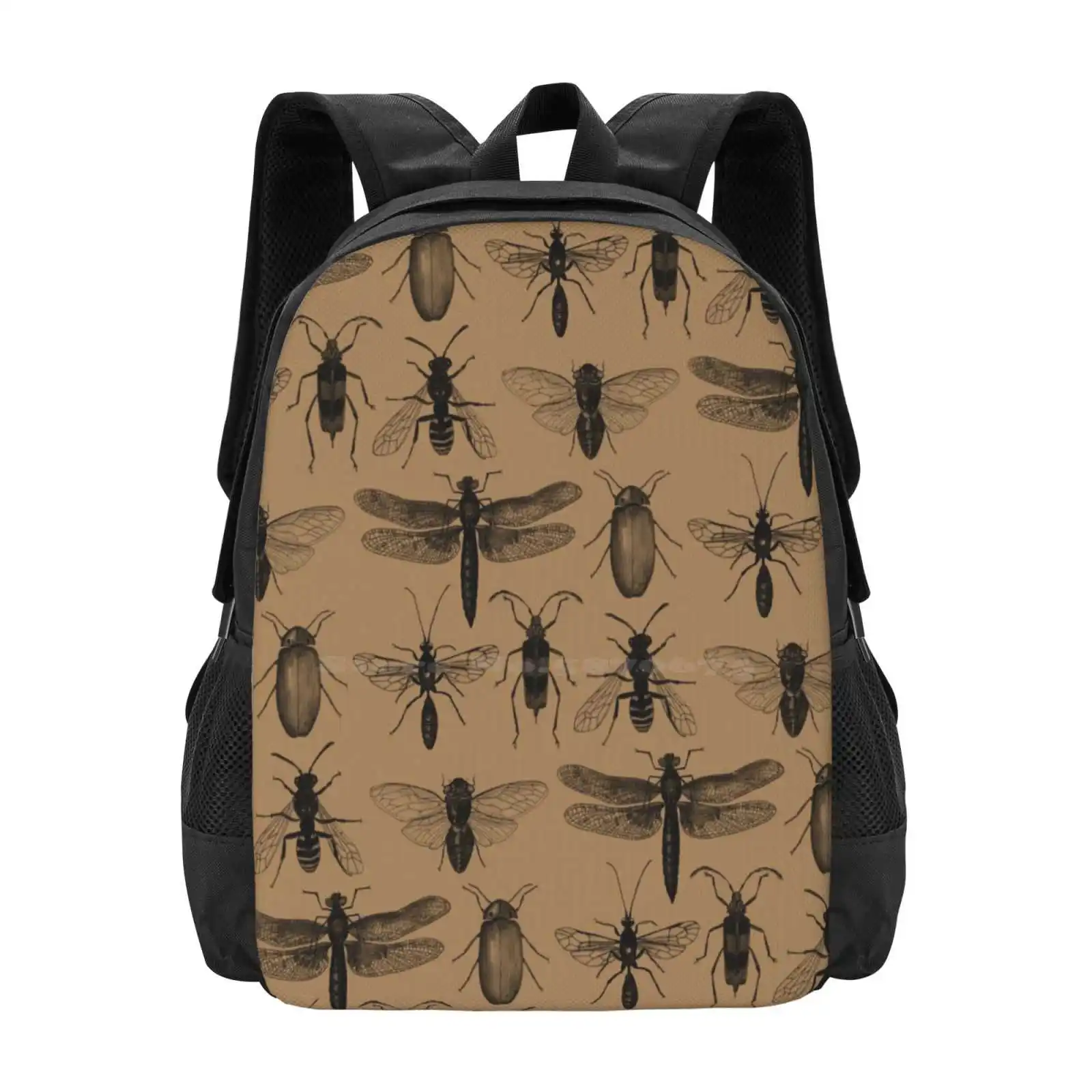 Entomology Studies Pattern 3D Print Design Backpack Student Bag Insects Bugs Flys Beetle Dragonfly Dragonflies Nature Wildlife