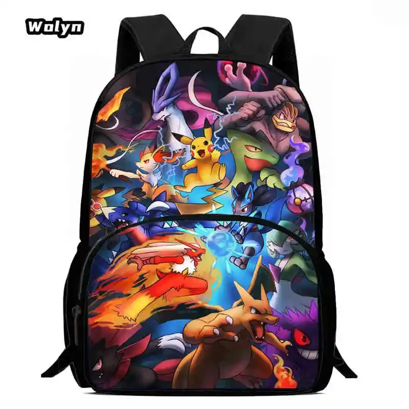 Cartoon School Backpack,Anime P-POKE-M-MON School Bags for Boys Girls,Large Capacity Kindergarten Backpack for Grade 1-4