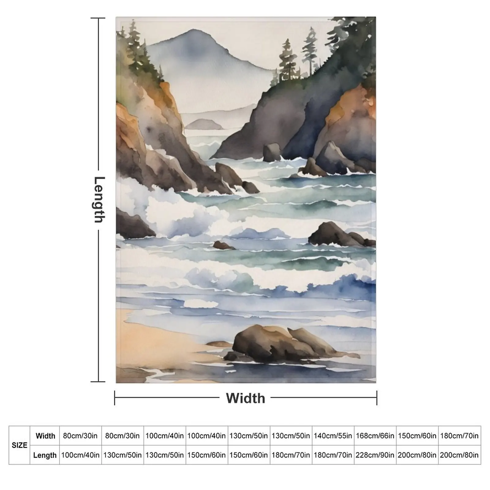 Oregon Coast Watercolor Beach Scene Throw Blanket Plush bed plaid Thin Shaggy Sleeping Bag Blankets