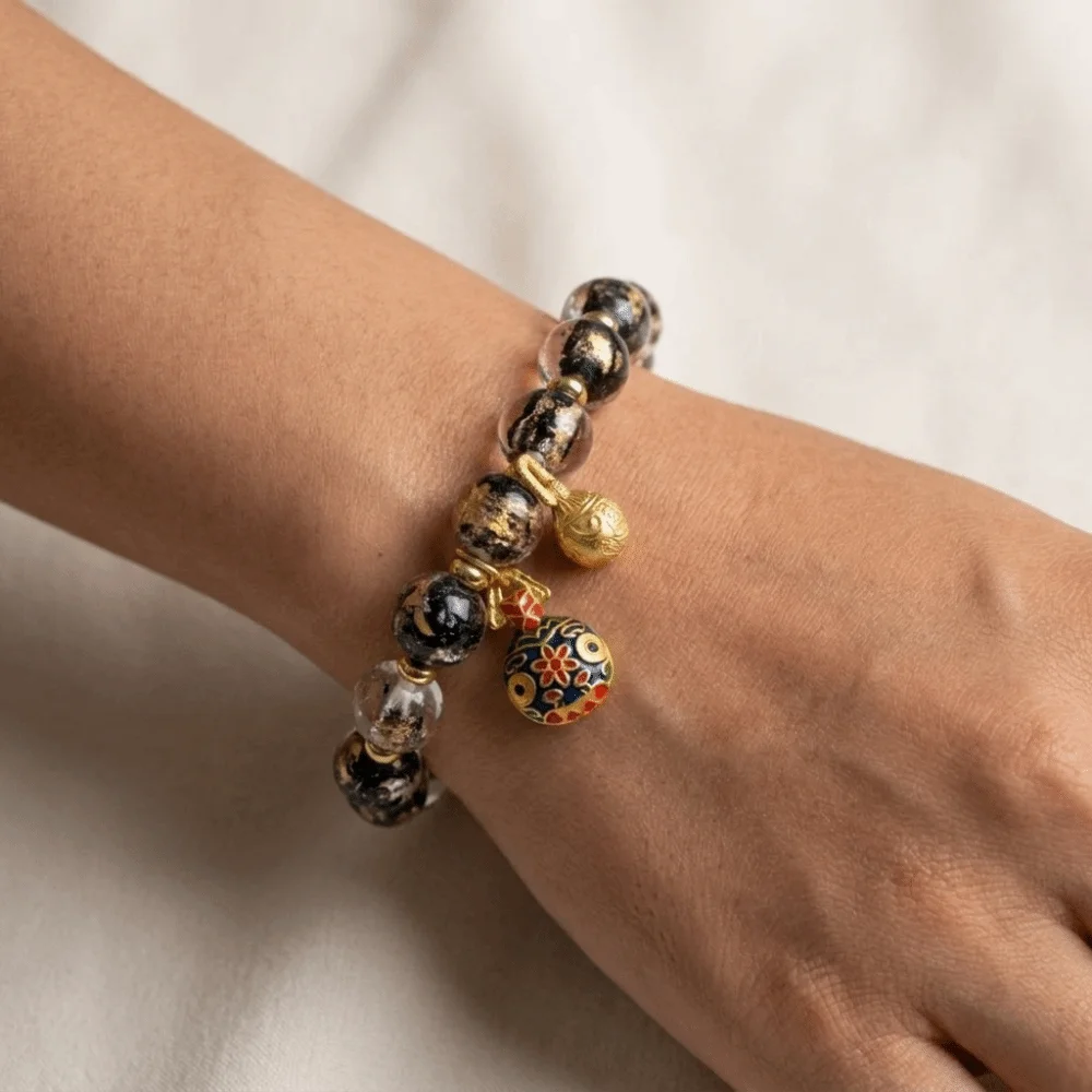 Fortune Good Luck Glass Bead Bracelet Incense Ash Colorful Enamel Prayer Bracelet Adjustable Vintage Lucky Charm Bracelet Women